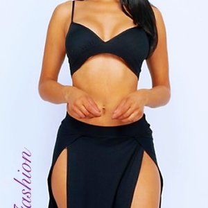 Bra-top and side slit dress